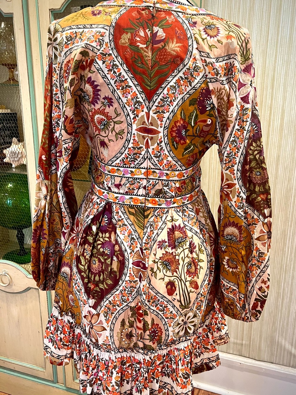 Farm Rio Mini Dress in floral browns Rust and Cream - Picture 3 of 8
